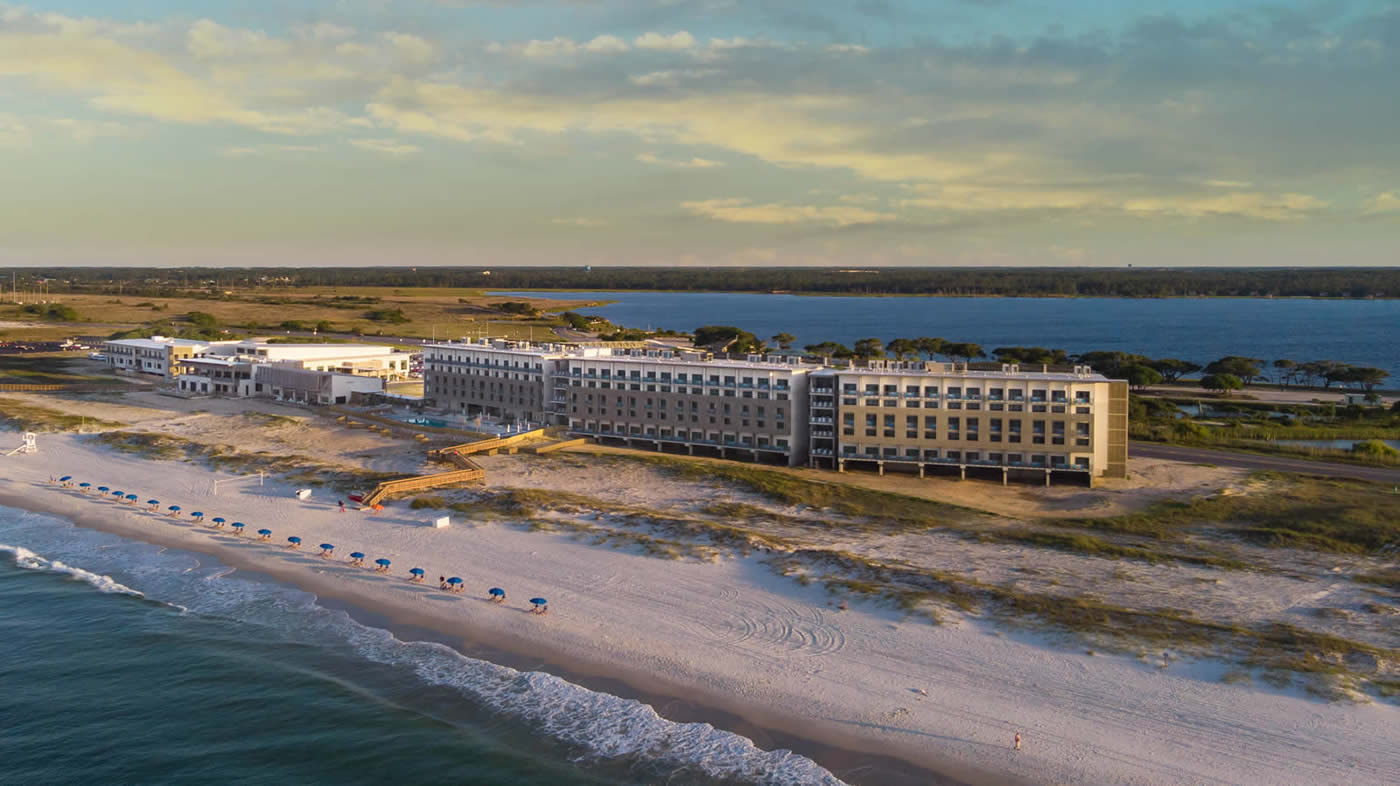 aerial photo of the Lodge and surrounding beach